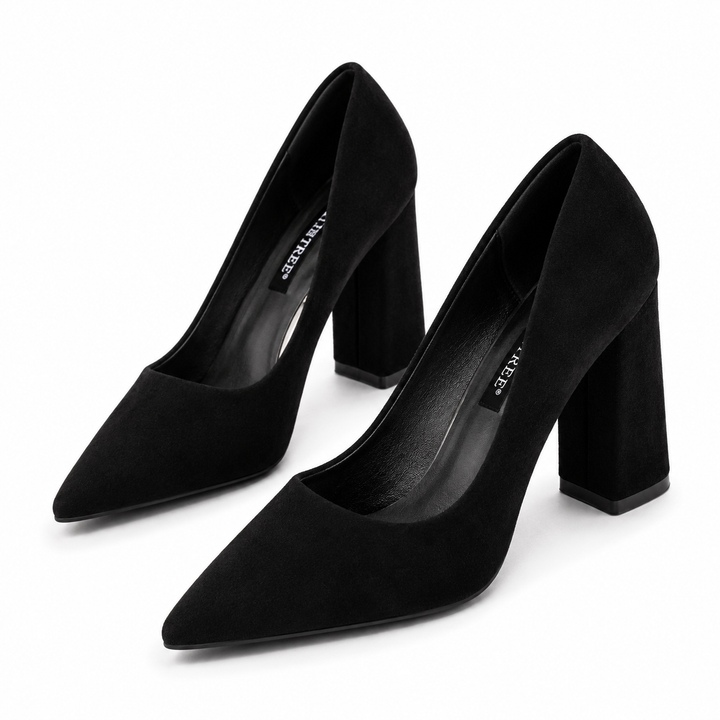Minimalist Suede Block Heel Pumps – IVORÉS