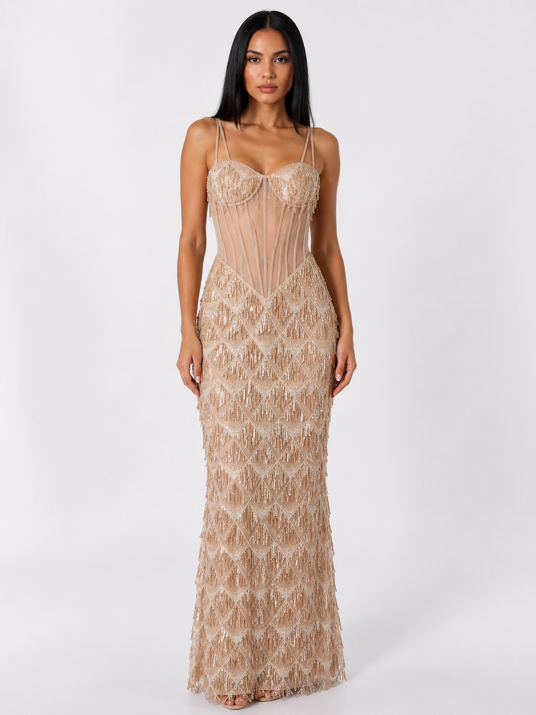 Beaded Mesh Mermaid Evening Dress - Glamour