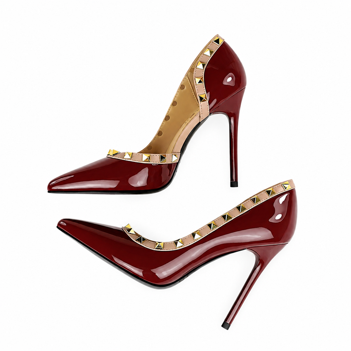 Glossy Studded Pointed Toe Heels – VELARÉ