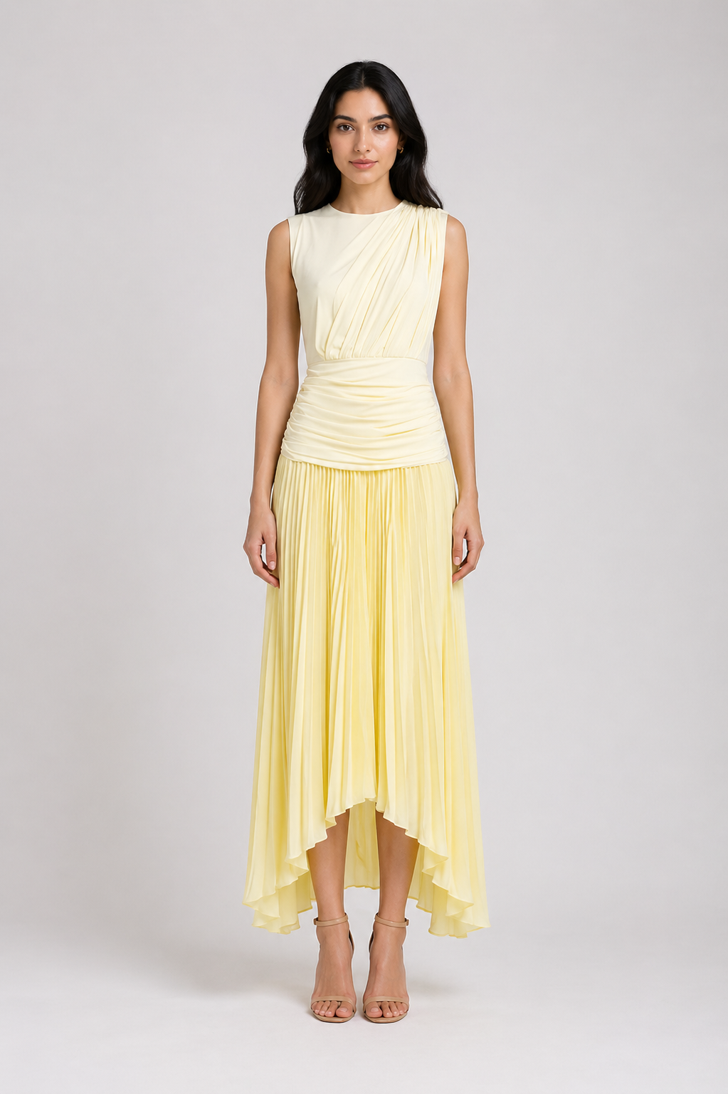 Blush Pink Pleated Asymmetric Maxi Dress - LUMINA