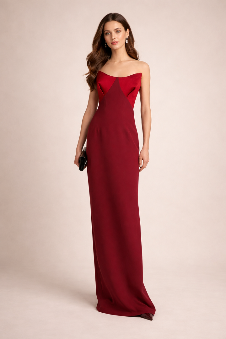 strapless column dress with sculpted satin bust – RUBELLA