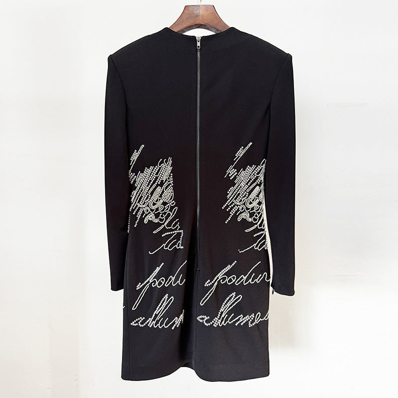 long sleeve mini dress with handwritten crystal detailing – SCRIPT