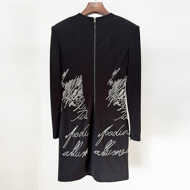 long sleeve mini dress with handwritten crystal detailing – SCRIPT