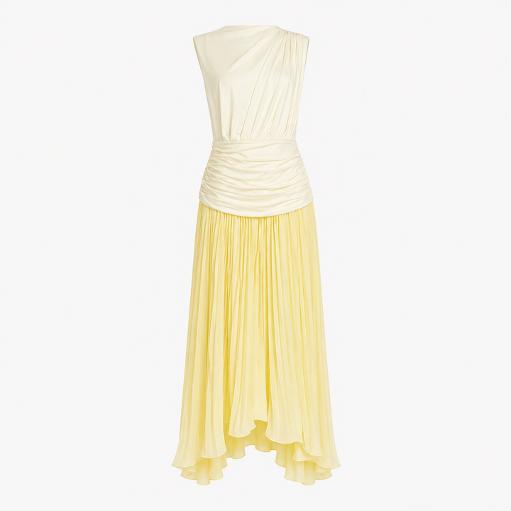 Blush Pink Pleated Asymmetric Maxi Dress - LUMINA