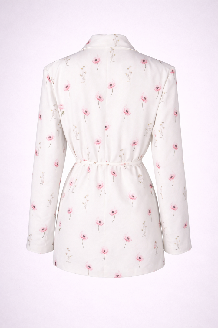 Floral Print Belted Blazer Mini Dress-SKLERO