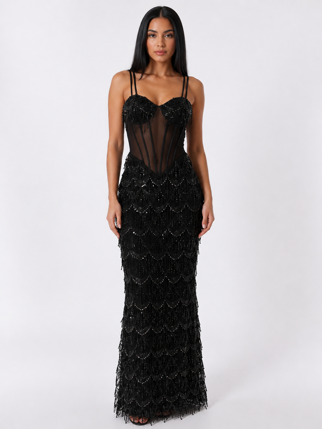 Beaded Mesh Mermaid Evening Dress - Glamour