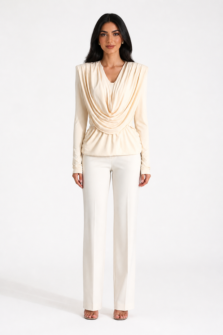 Ivory Draped Cowl-Neck Top – VÉLORA