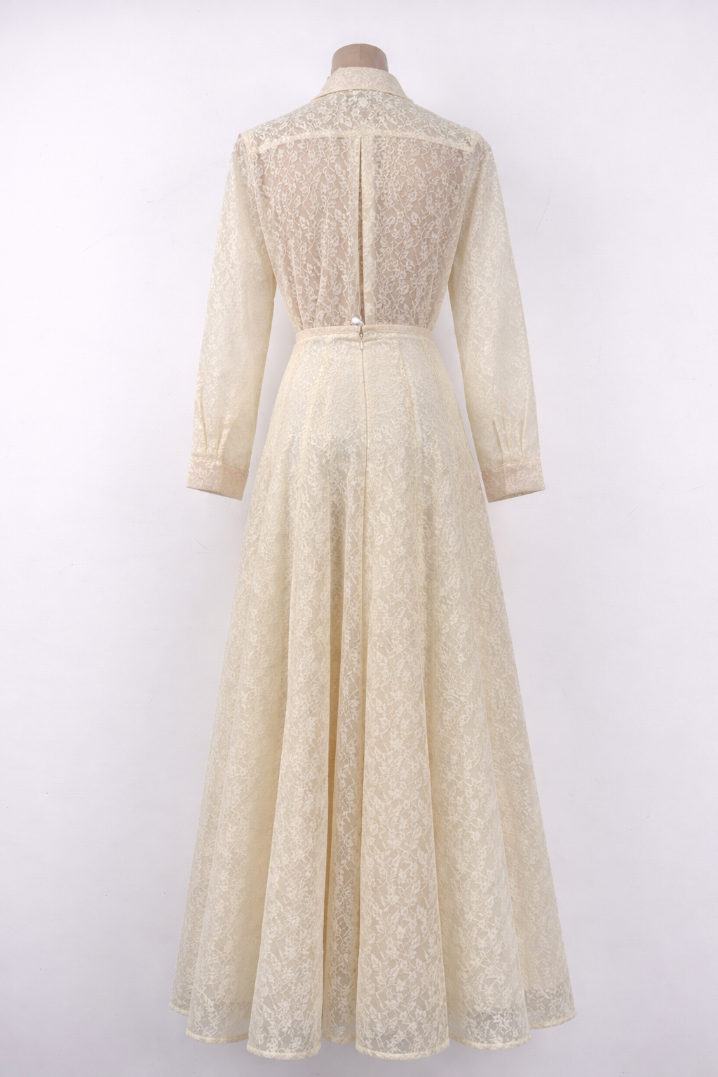 lace long sleeve shirt dress with waist tie – IVORY