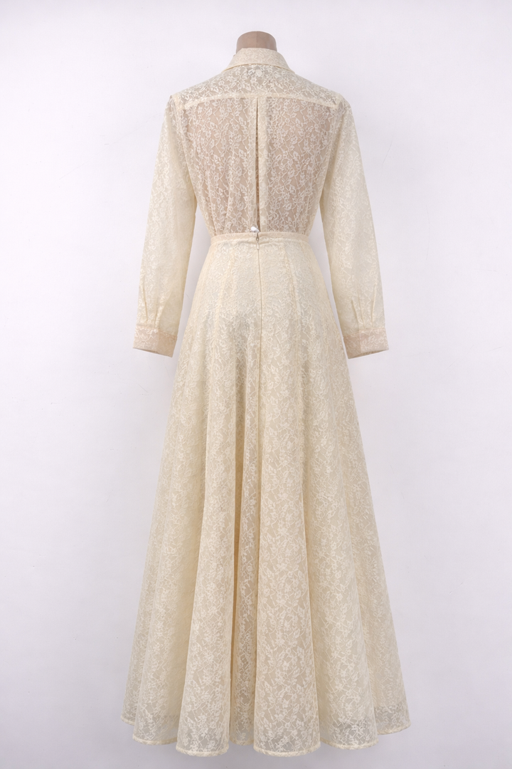 lace long sleeve shirt dress with waist tie – IVORY