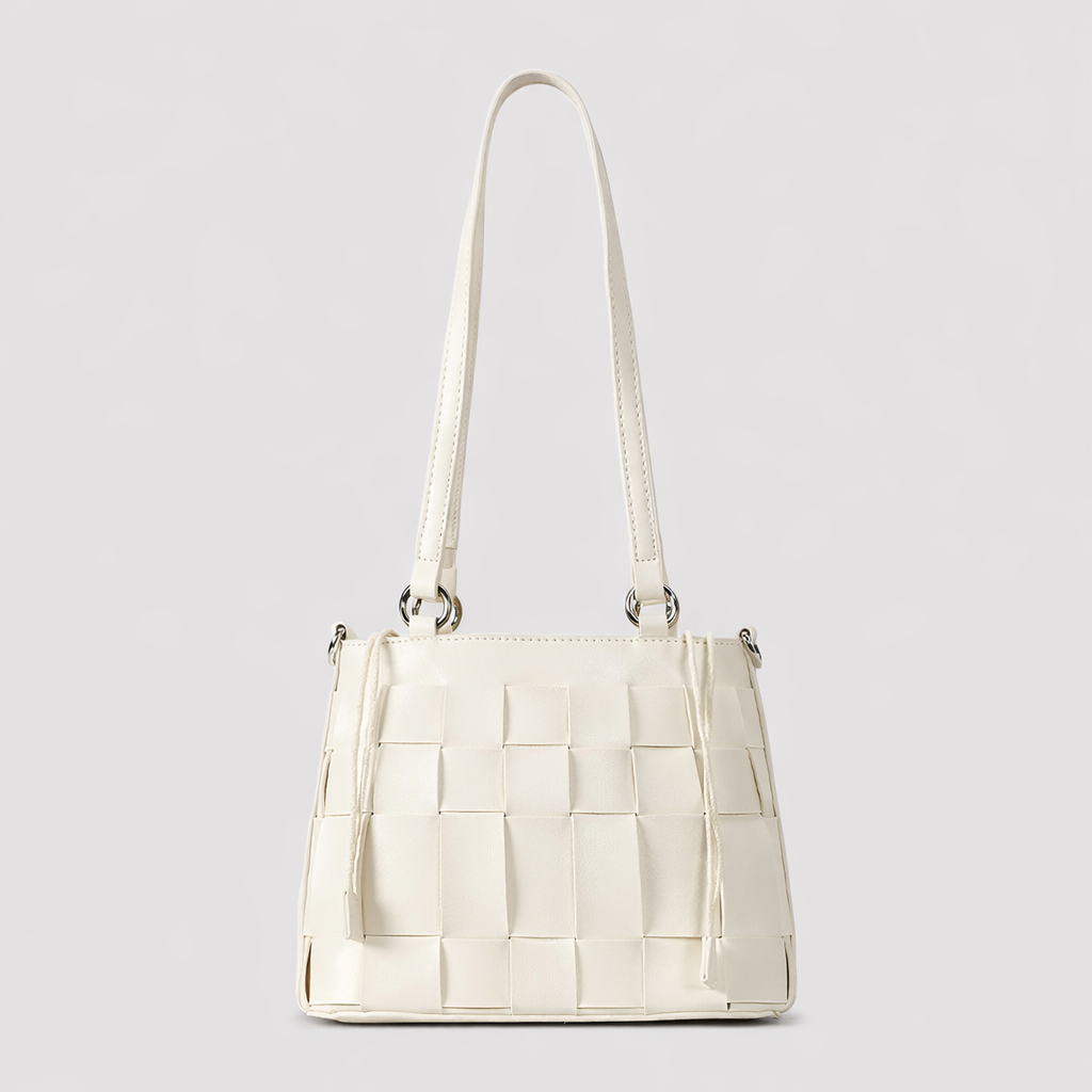 woven leather mini shoulder bag with crossbody strap – NUDE