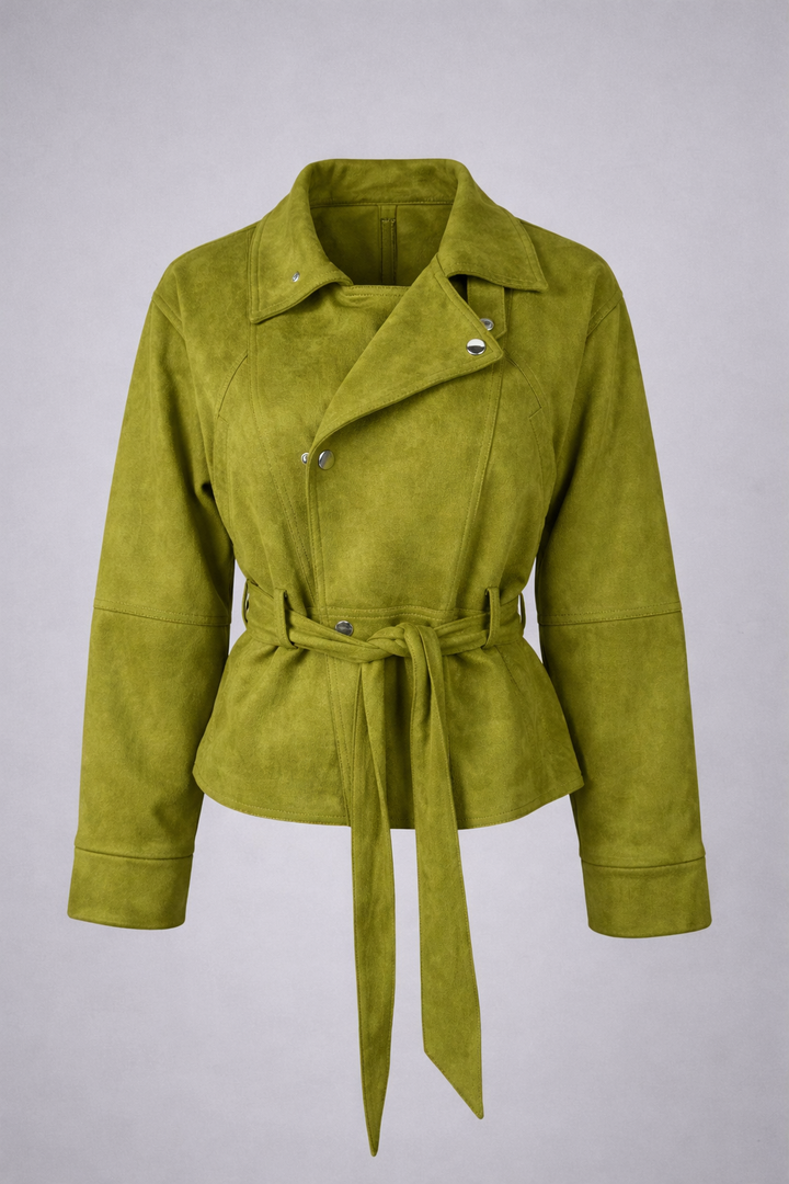 Olive Green Suede Belted Jacket-SALEO
