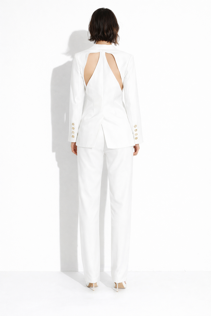 cut-out tailored blazer with straight-leg pants set – NOIRE