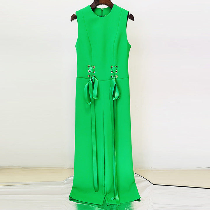 sleeveless wide-leg jumpsuit with lace-up waist detail – VERDÉ