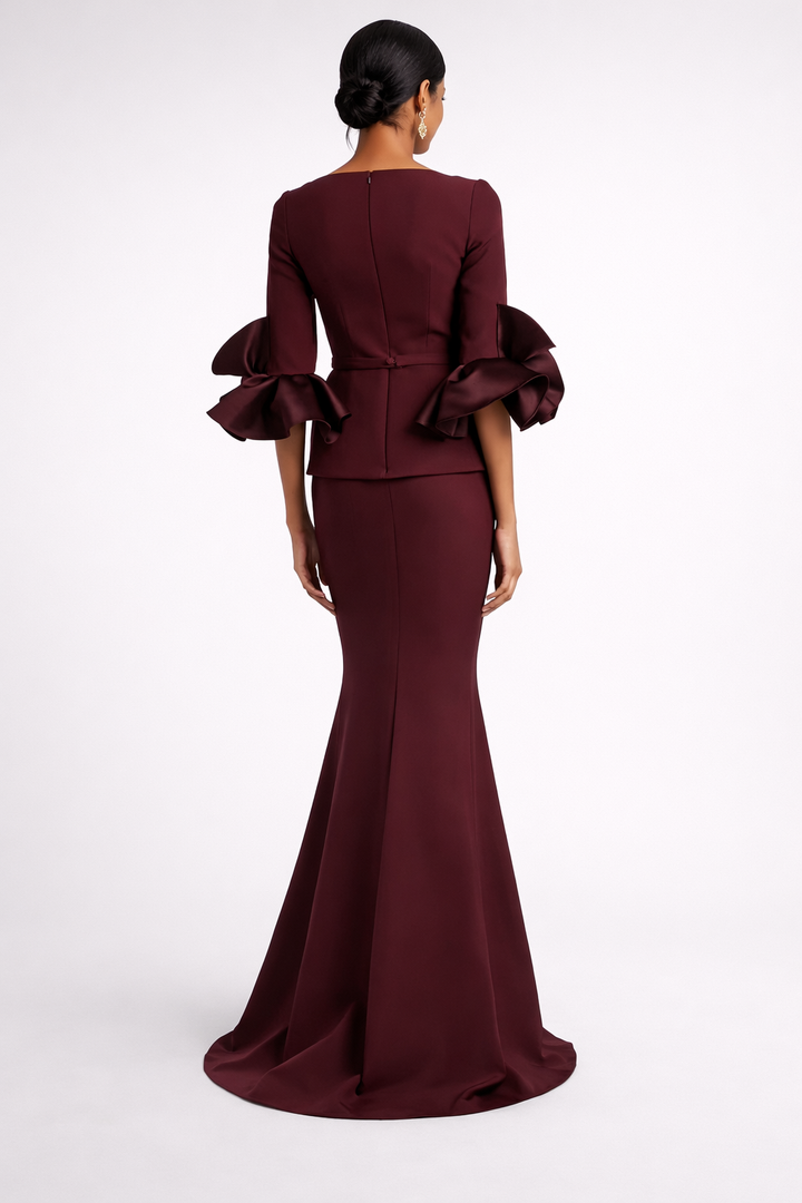 v-neck peplum mermaid dress with ruffle sleeves – RUBINA