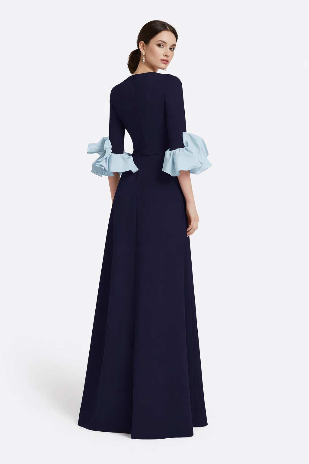 belted maxi dress with organza ruffle cuffs – NAVELLA