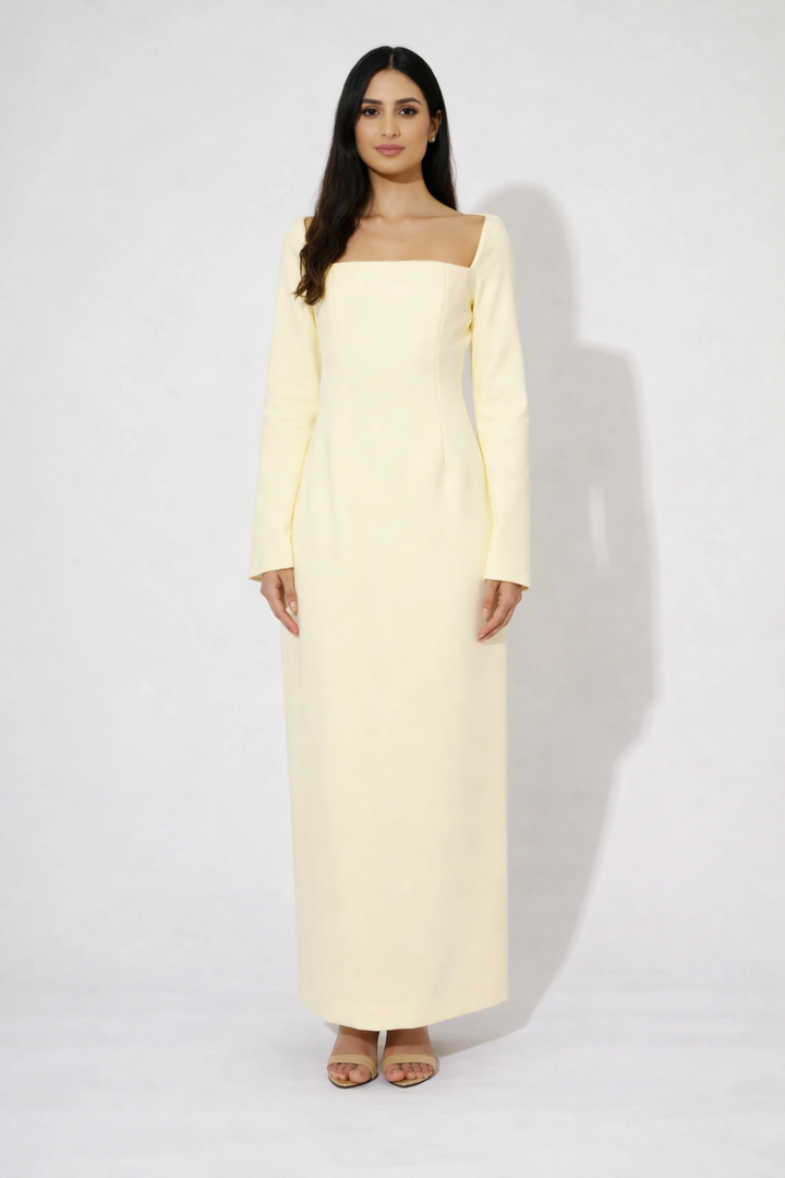 long sleeve column maxi dress with square neckline – LUMINA