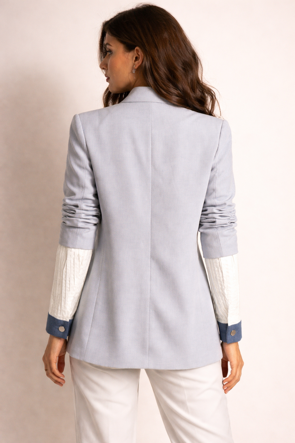 contrast trim blazer with textured sleeve detail – SKY