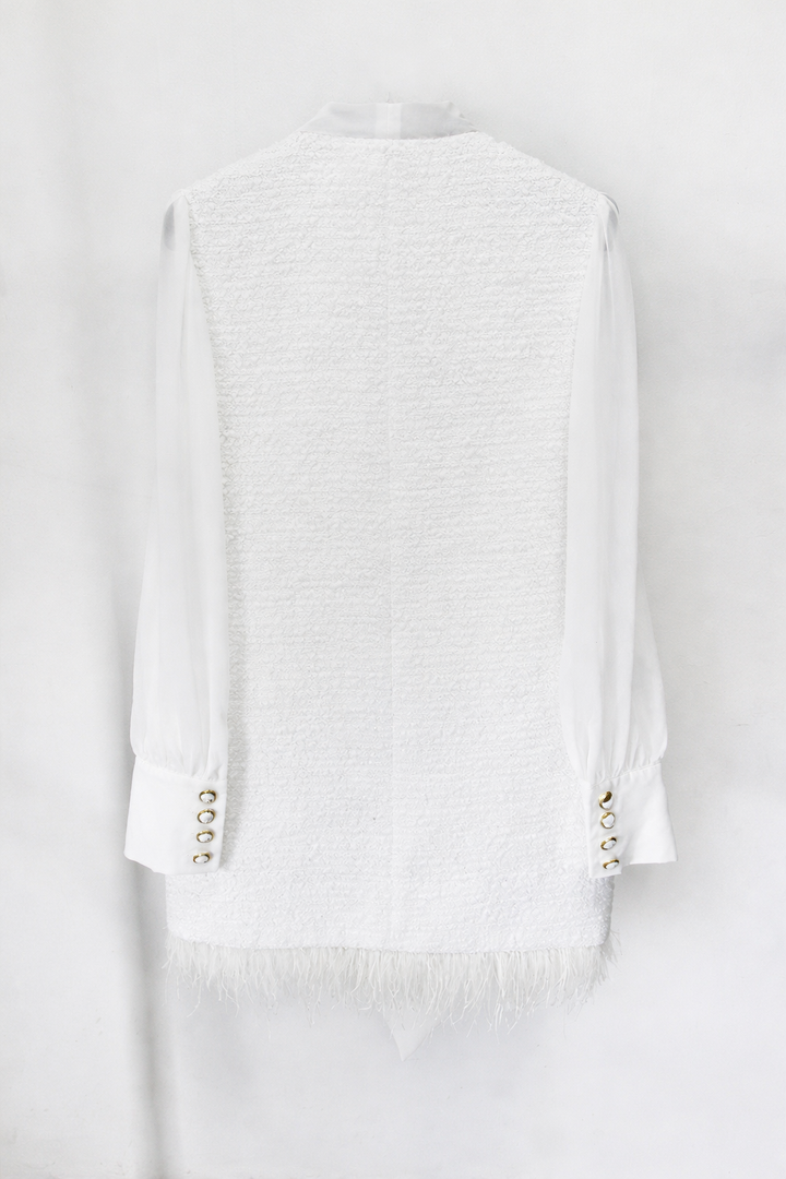 textured sleeveless vest with bow-tie blouse – GRACE
