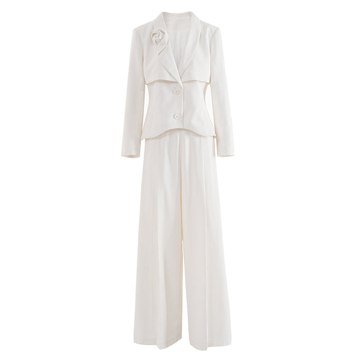 tailored blazer with floral lapel and wide-leg pants set – BLOOM