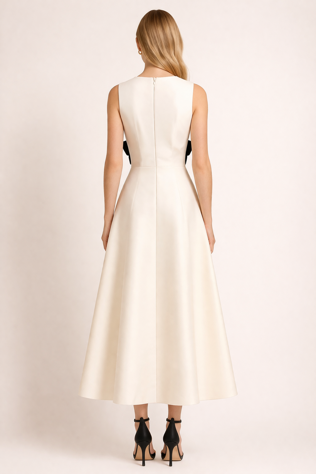 sleeveless midi dress with contrast bow detail – BOW