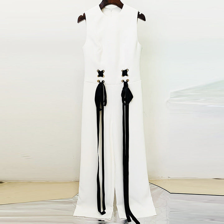 sleeveless wide-leg jumpsuit with lace-up waist detail – VERDÉ