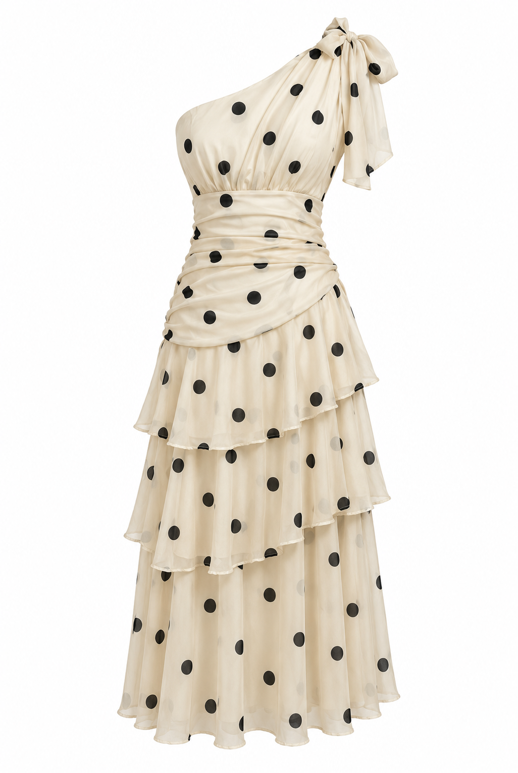 Polka Dot One-Shoulder Maxi Dress - Elegance