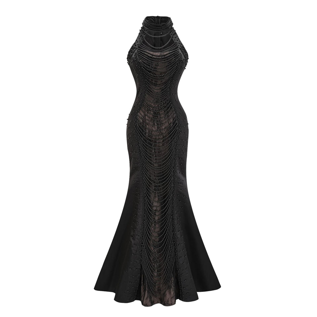 halter mermaid gown with draped beaded detailing – NOCTARA