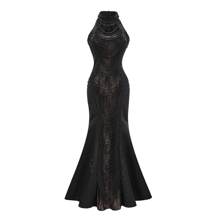 halter mermaid gown with draped beaded detailing – NOCTARA