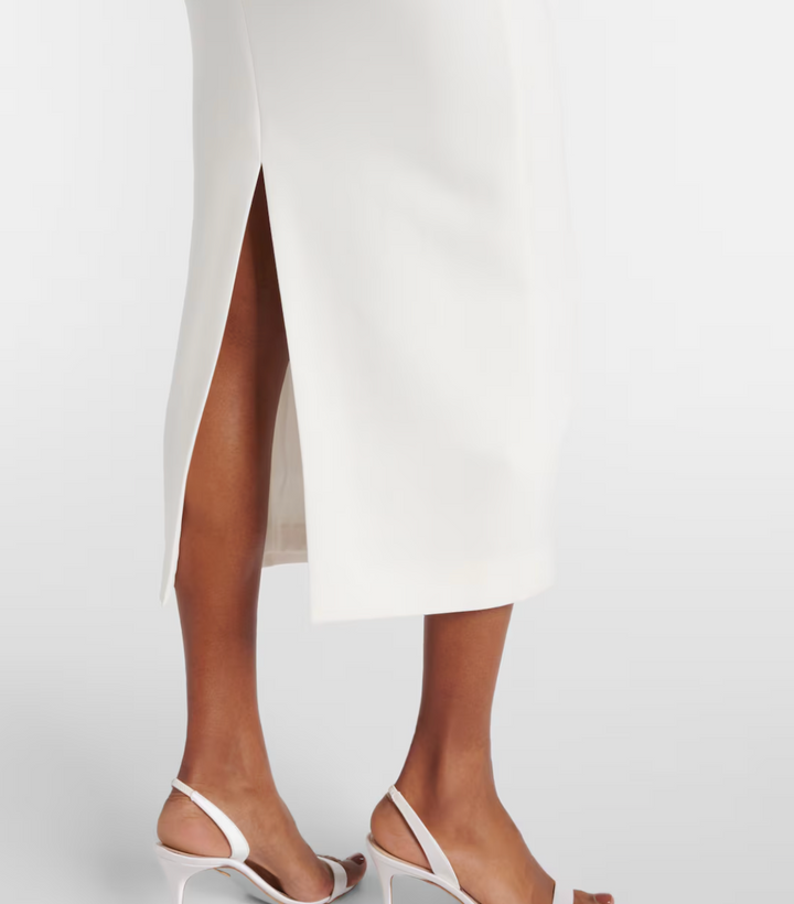 high-neck midi column dress with short sleeves – ELARA
