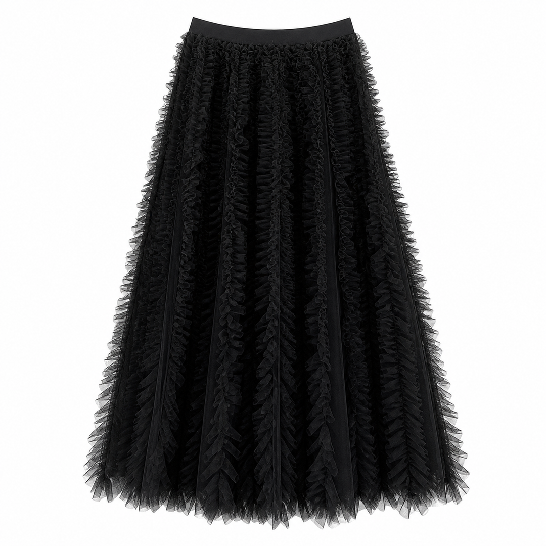 Beige Ruffled Tulle Maxi Skirt – AURÉLIA