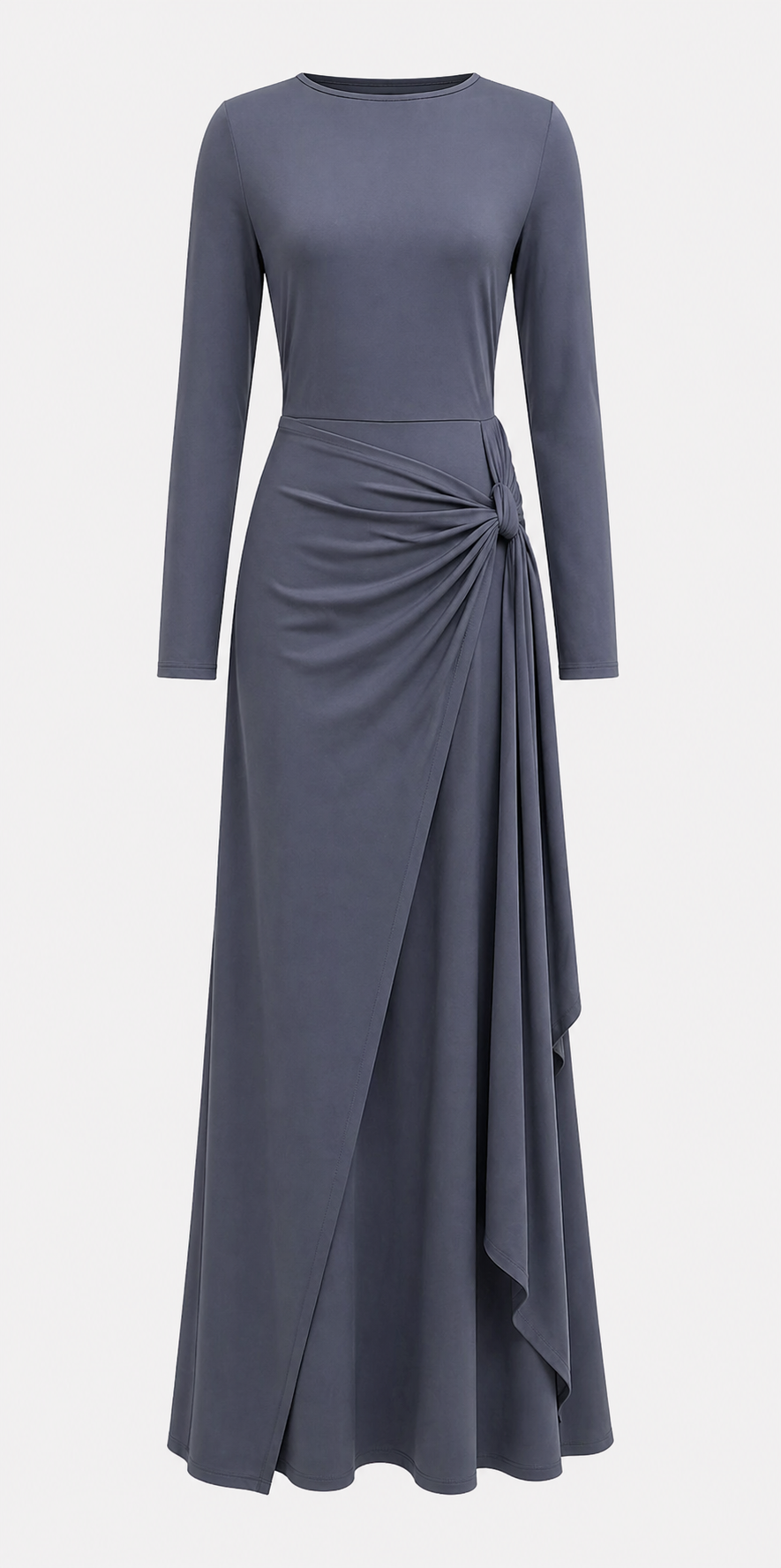 Burgundy Draped Knot Maxi Dress-VELORA