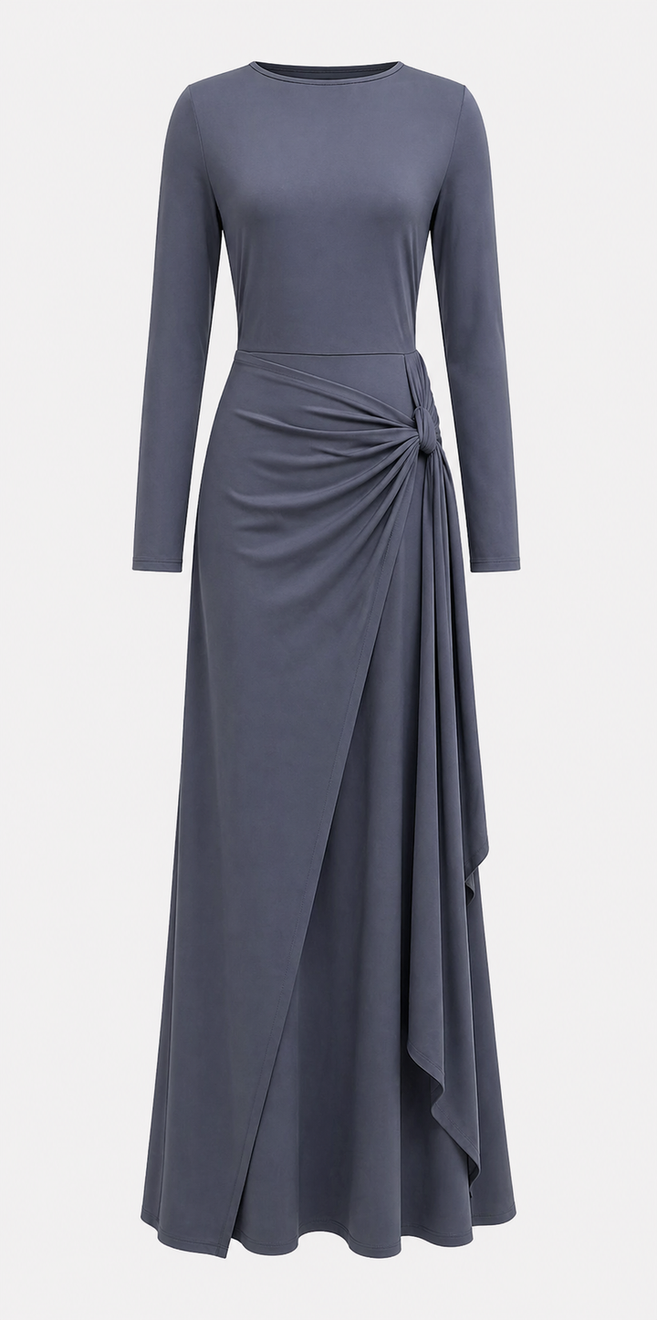 Burgundy Draped Knot Maxi Dress-VELORA
