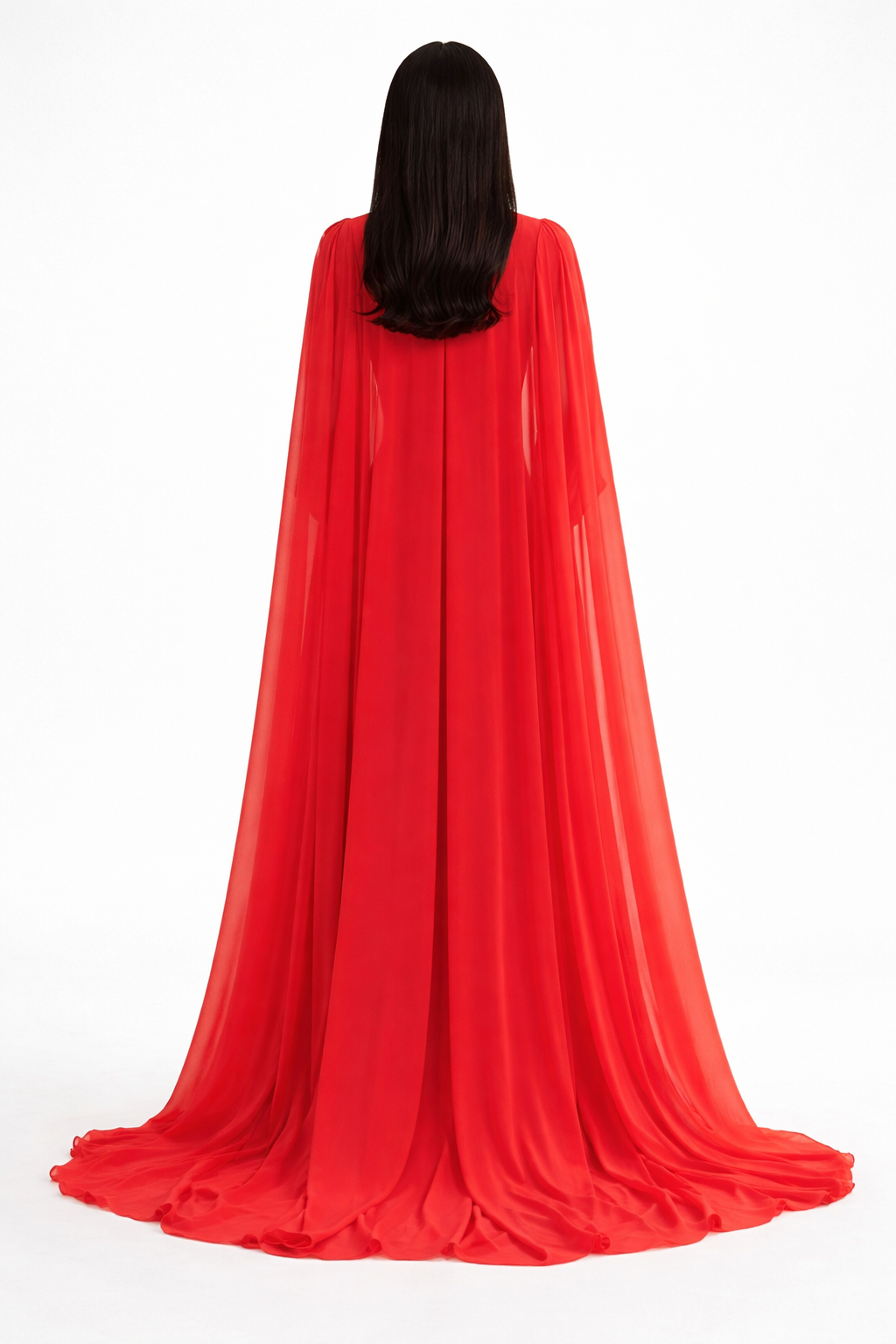 high-neck maxi dress with keyhole cutout and flowing sleeves – SCARLET