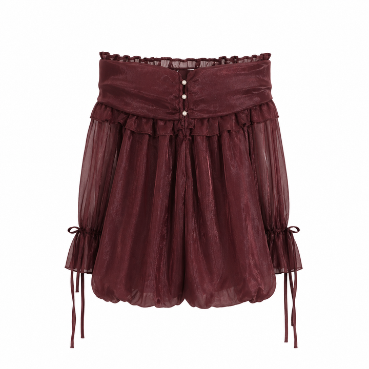 Burgundy Sheer Off-Shoulder Ruffle Blouse – ELVIRES