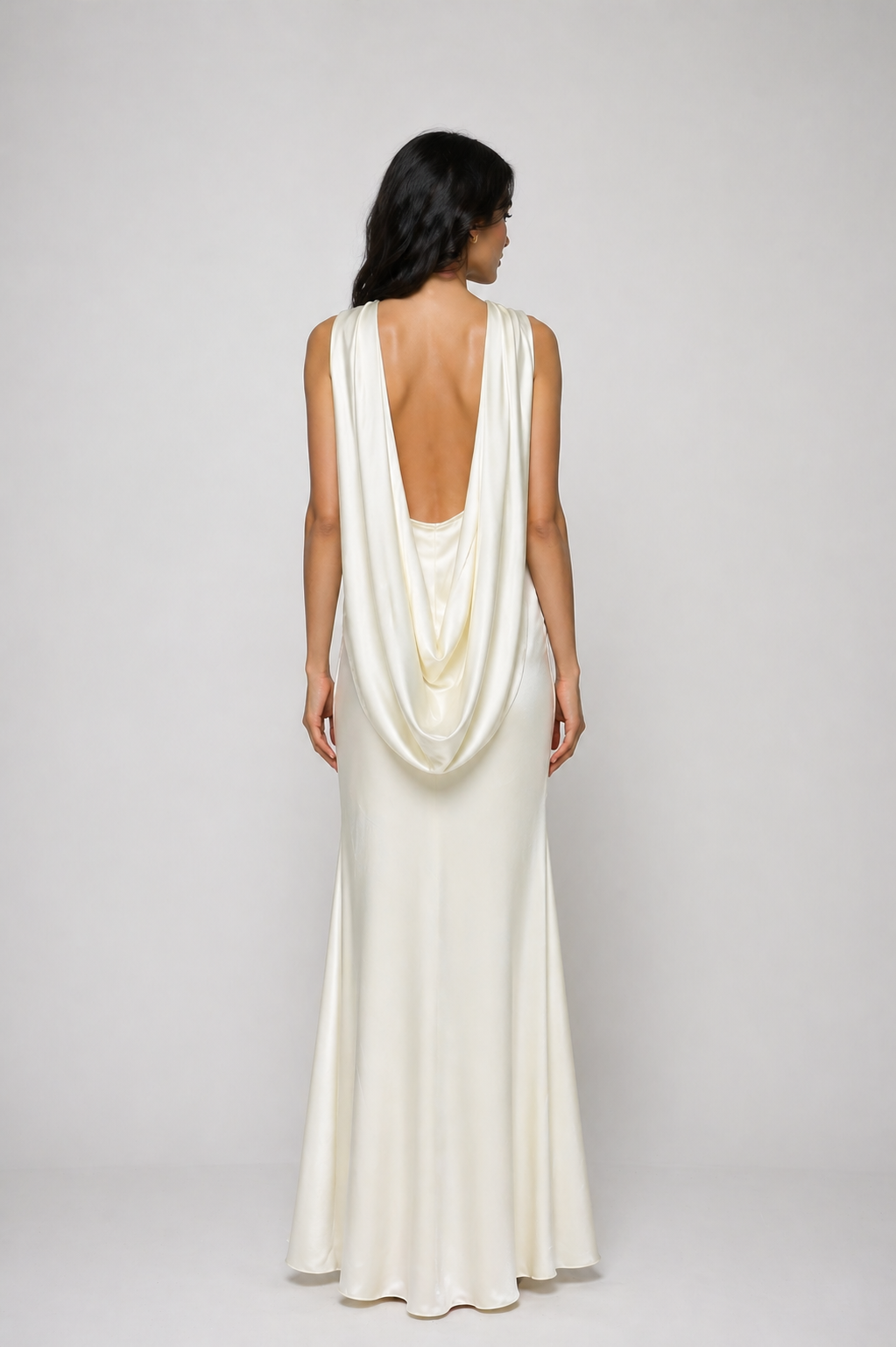 Ivory One-Shoulder Draped Satin Maxi Dress - SERENA