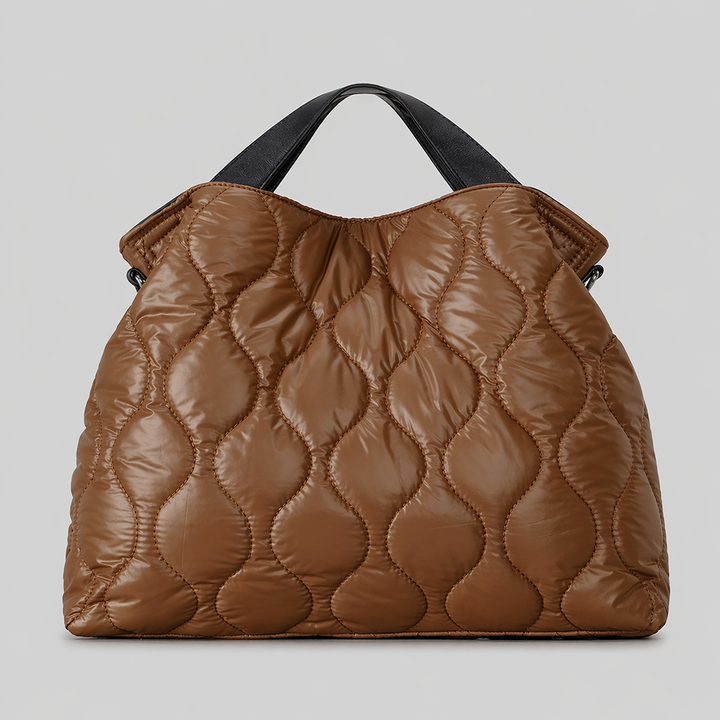 Black Quilted Puffer Shoulder Tote Bag with Top Handle - VARENA