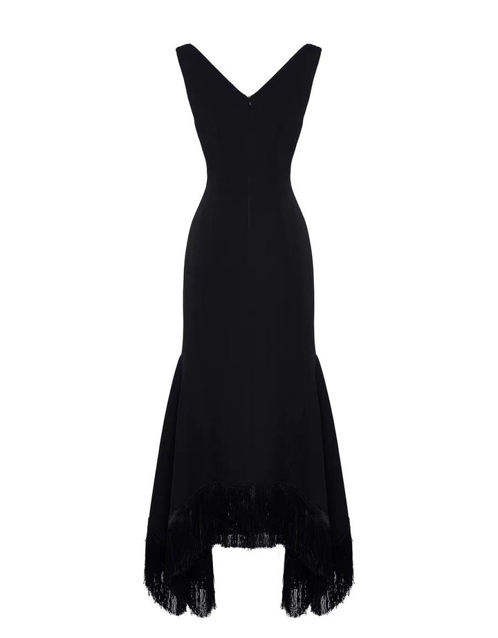 sleeveless mermaid dress with asymmetrical fringe hem – NOIRS