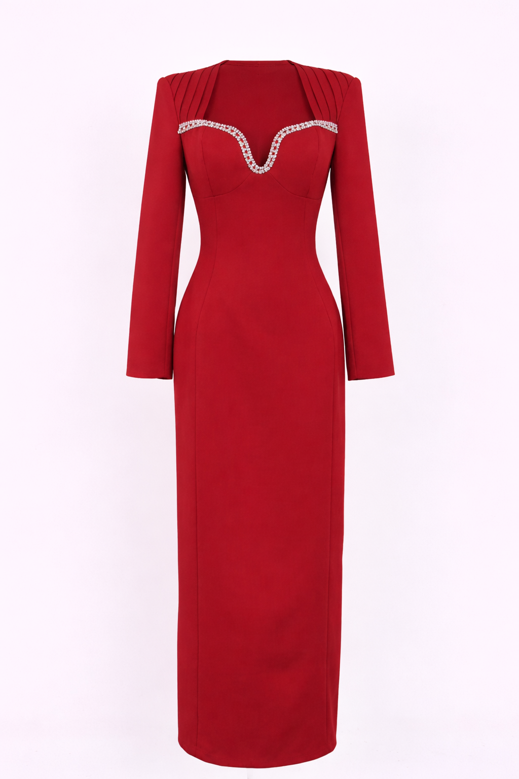 Name: long sleeve fitted dress with embellished sweetheart neckline – RUBINA