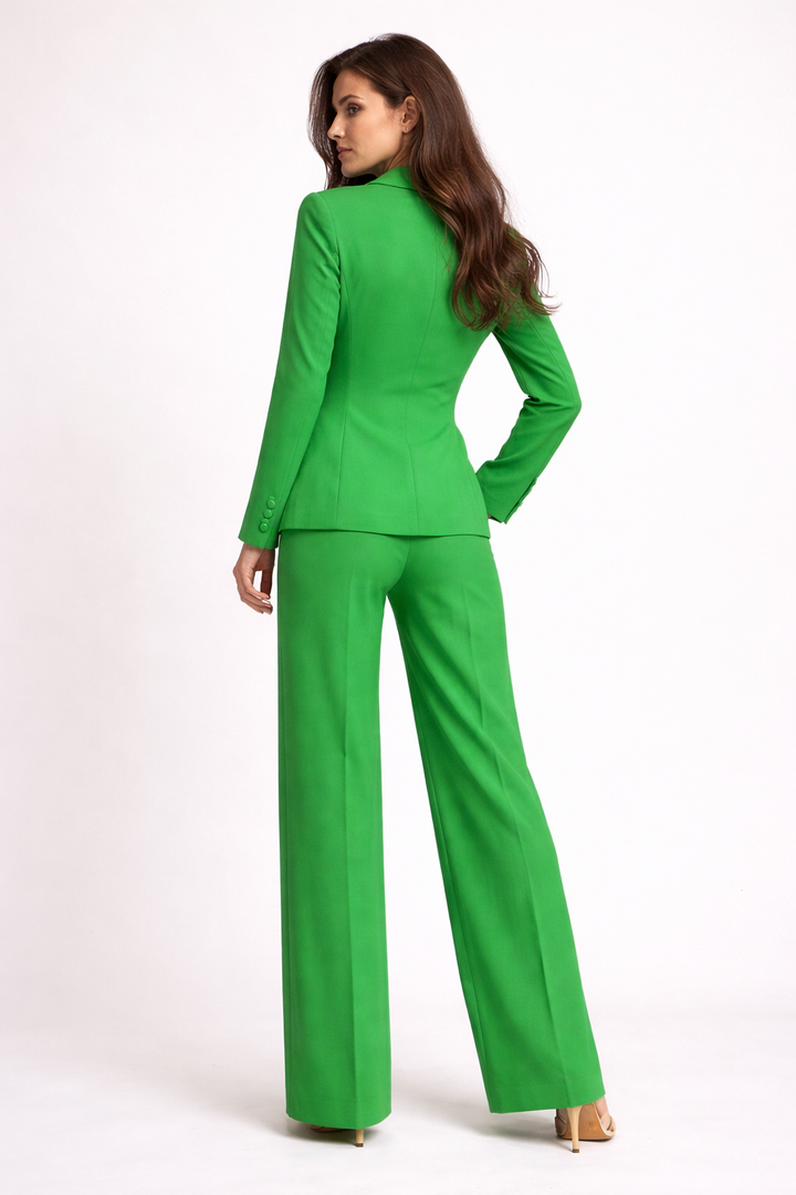tailored blazer and wide-leg pants set with lace-up waist detail – EMERALD