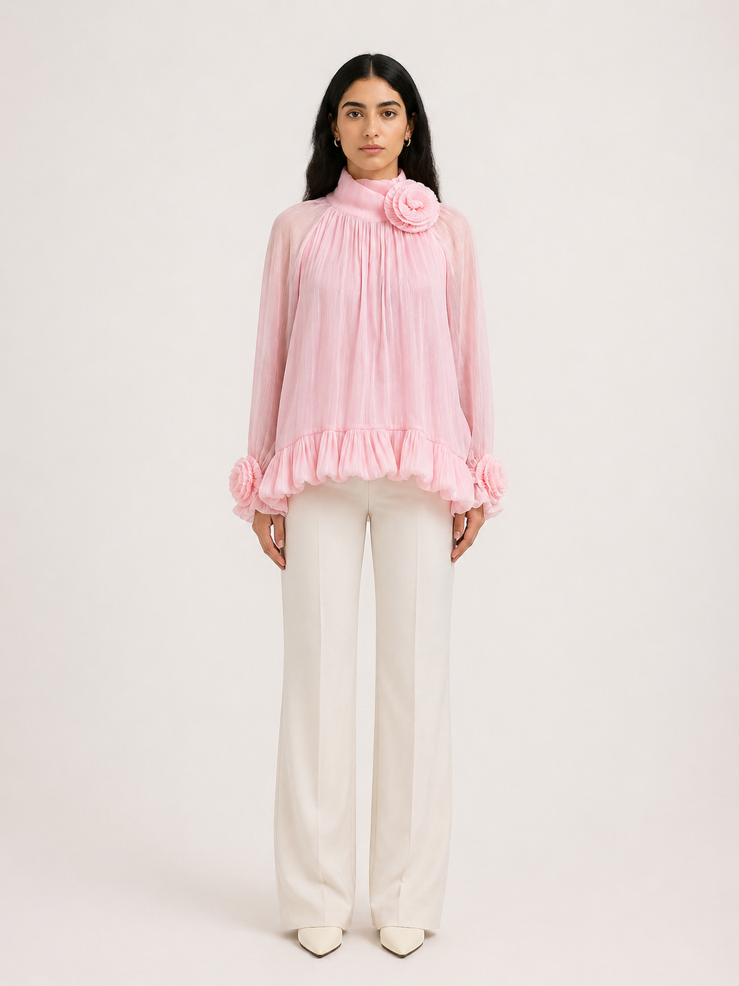 Ivory Pleated Ruffle Blouse – FLORÉA