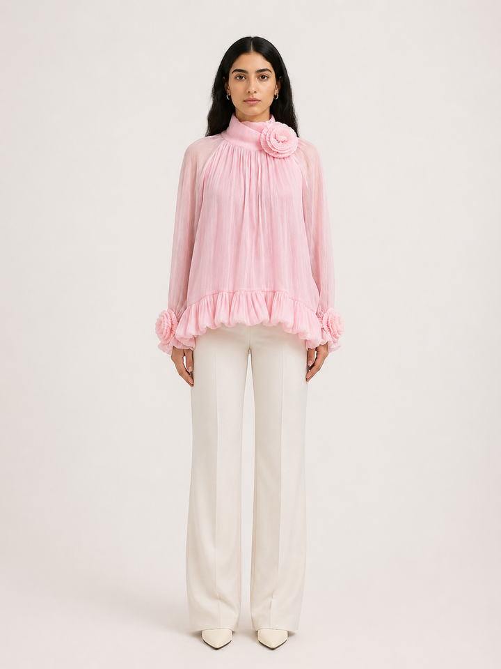 Ivory Pleated Ruffle Blouse – FLORÉA