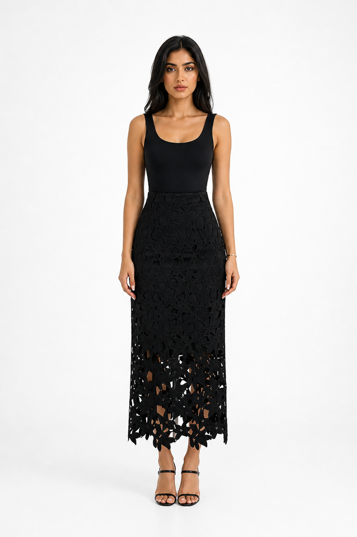 Floral Cutout Lace Midi Skirt – BLOOM