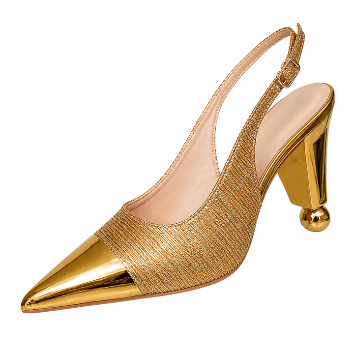 Golden Slingback Pointed Heels - Luxe