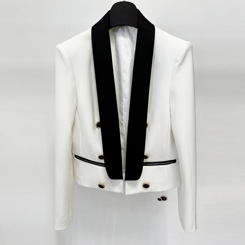 double-breasted blazer with contrast shawl collar – ELEGANCE