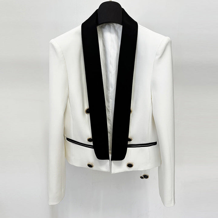 double-breasted blazer with contrast shawl collar – ELEGANCE