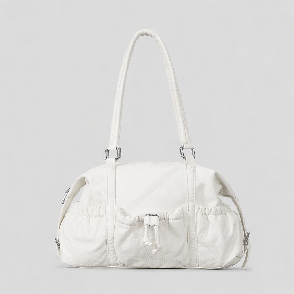 Sky Blue Soft Leather Drawstring Handbag-yondey