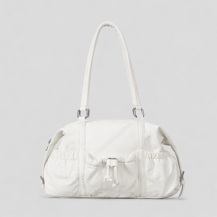 Sky Blue Soft Leather Drawstring Handbag-yondey