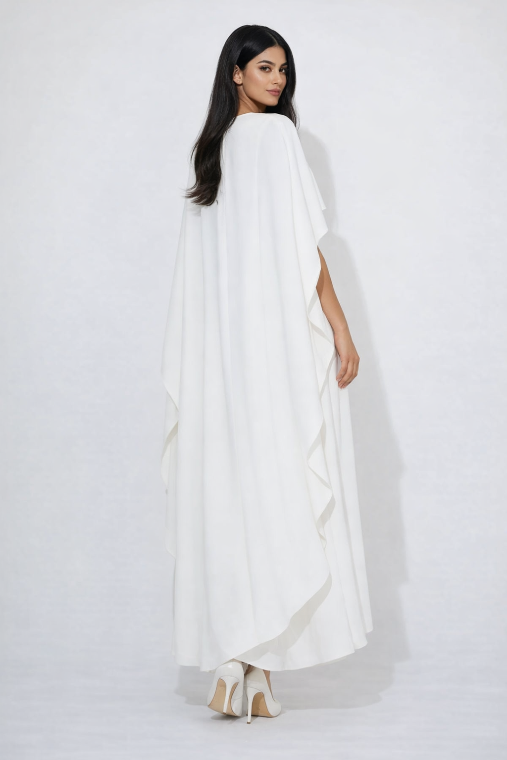 cape sleeve A-line dress with flowing silhouette – IVORYS