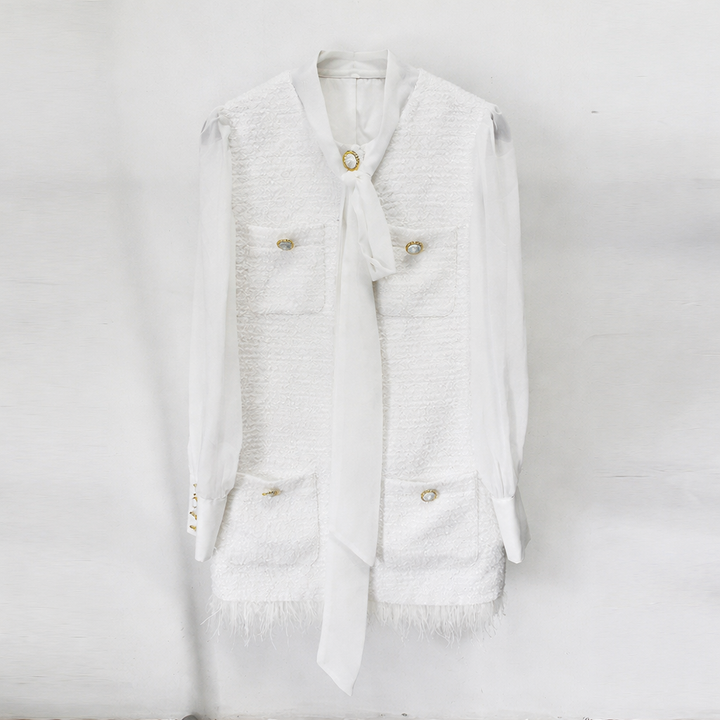 textured sleeveless vest with bow-tie blouse – GRACE