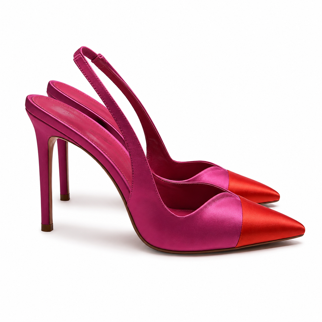 Pink & Red Satin Slingback Heels – Sunset